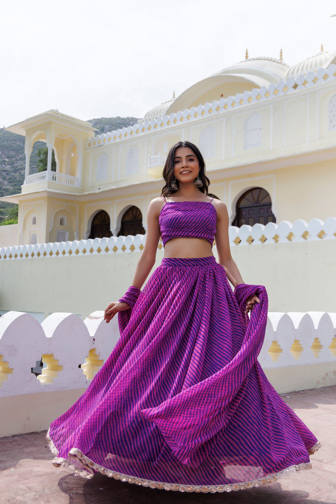 Pink Magenta Haze Leheriya Lehenga Set  - By Ragavi - qivii