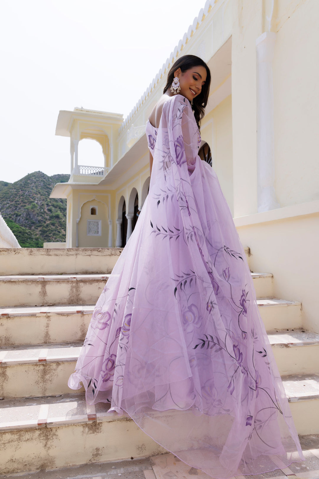 Purple Orchid Petal Brush Paint Lehenga Set  - By Ragavi - qivii