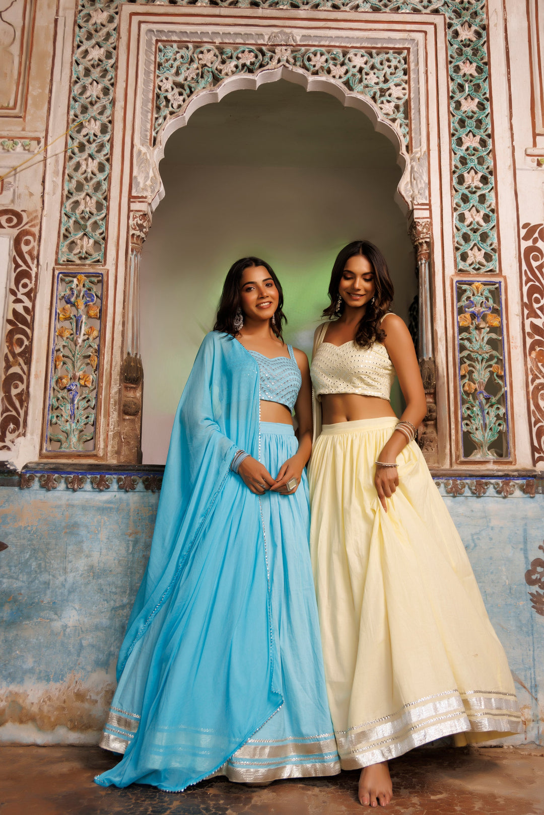 Tanager Turquoise Blue Embroidered Lehenga Set  - By Ragavi - qivii