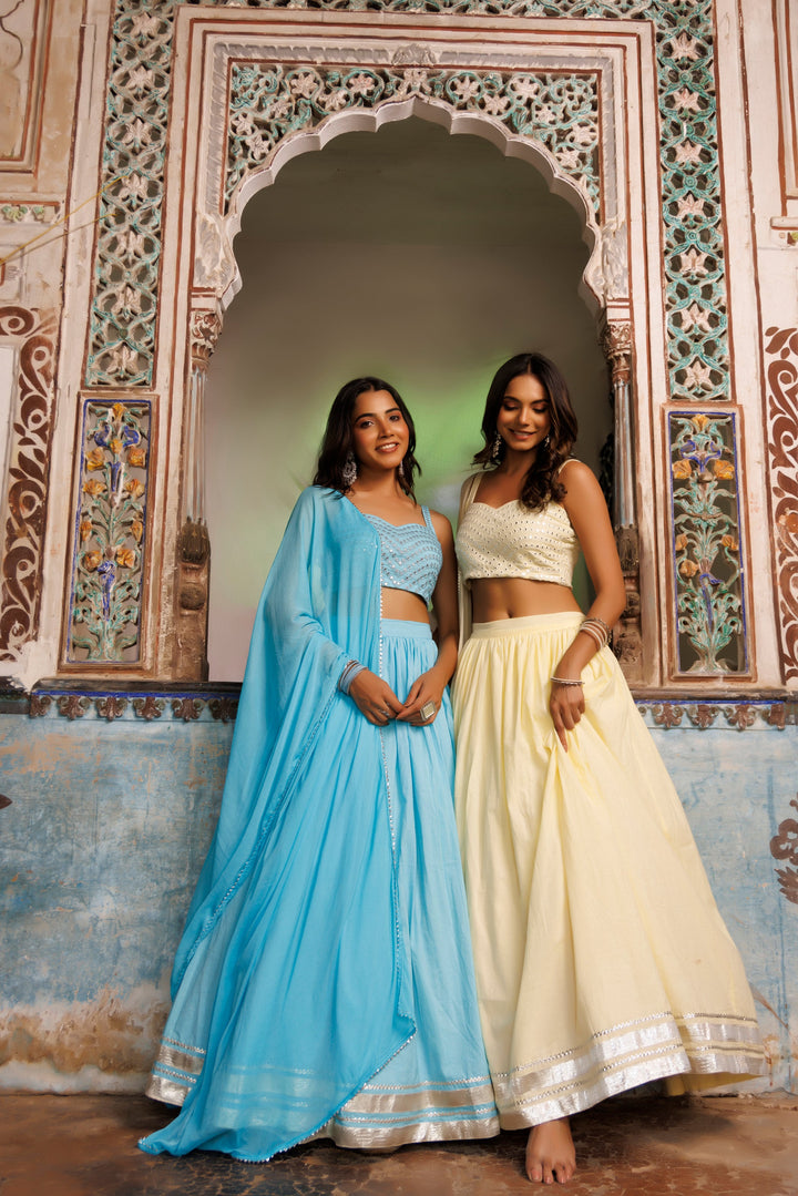 Tanager Turquoise Blue Embroidered Lehenga Set  - By Ragavi - qivii
