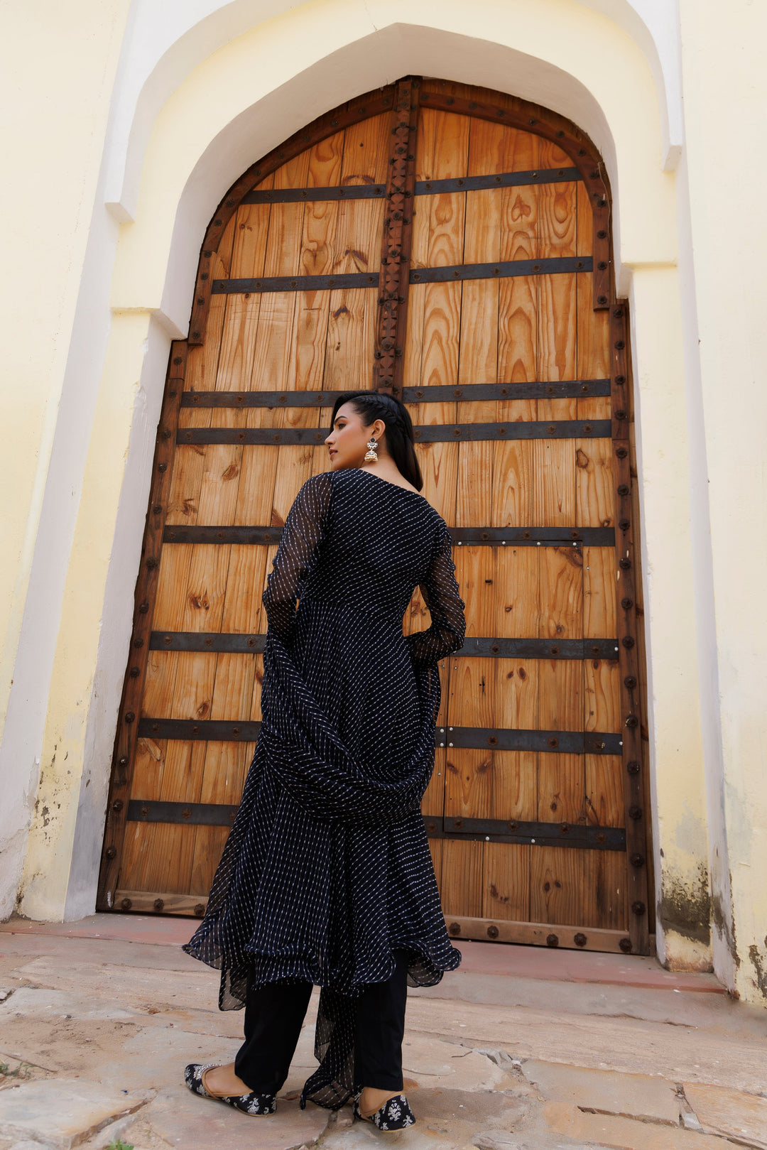 Charcoal Black Art Leheriya Kurta Set