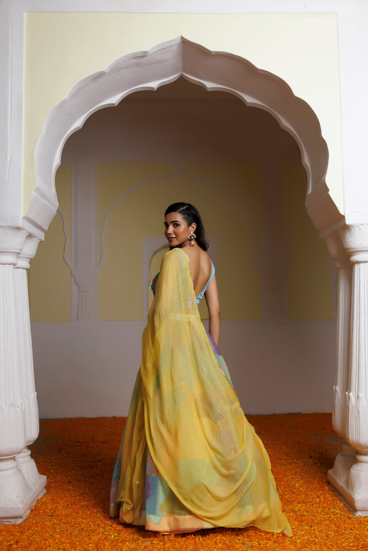 Steel Blue Multicolour Lehenga Set  - By Ragavi - qivii