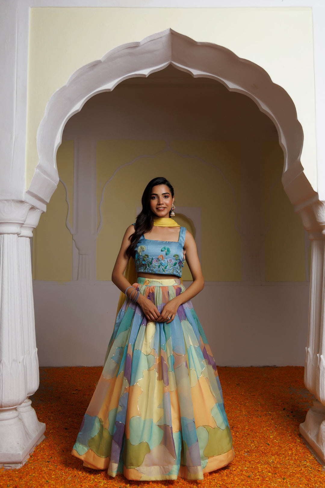 Steel Blue Multicolour Lehenga Set  - By Ragavi - qivii