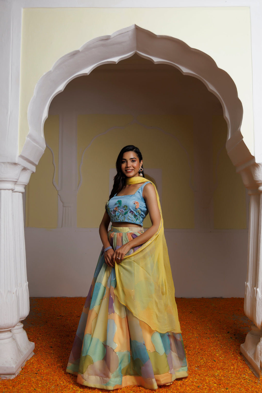 Steel Blue Multicolour Lehenga Set  - By Ragavi - qivii