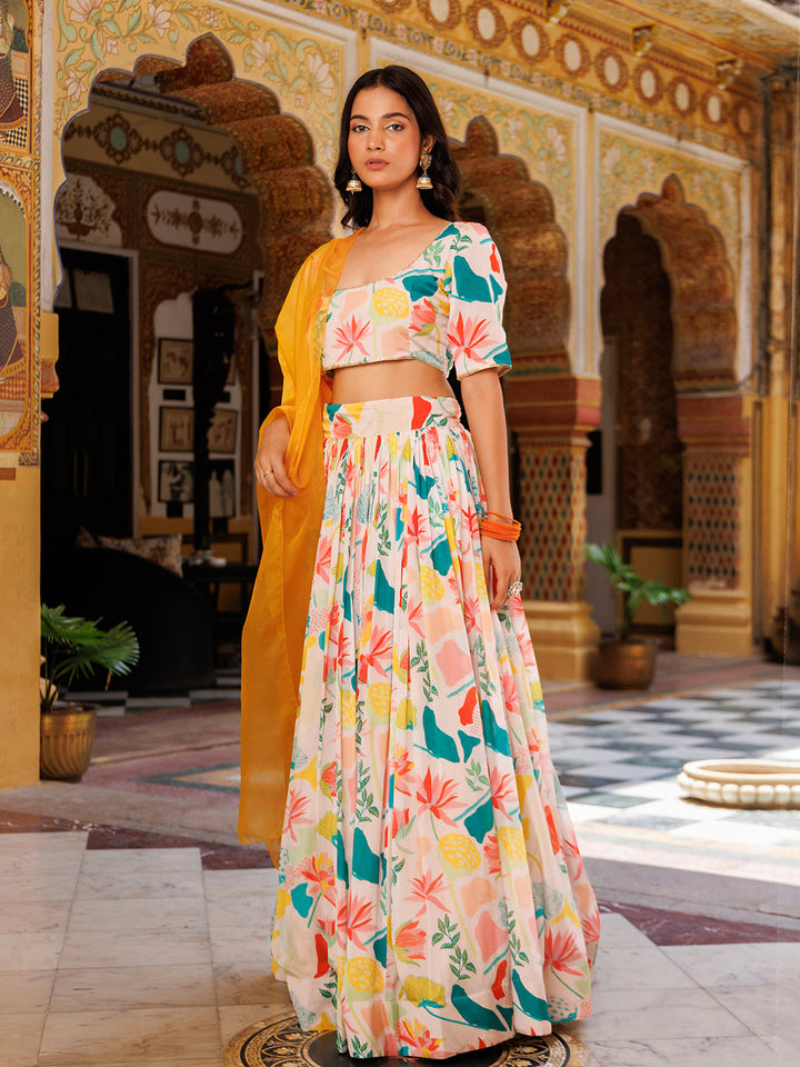 Multicolor Printed lehnga set  - By Ragavi - qivii