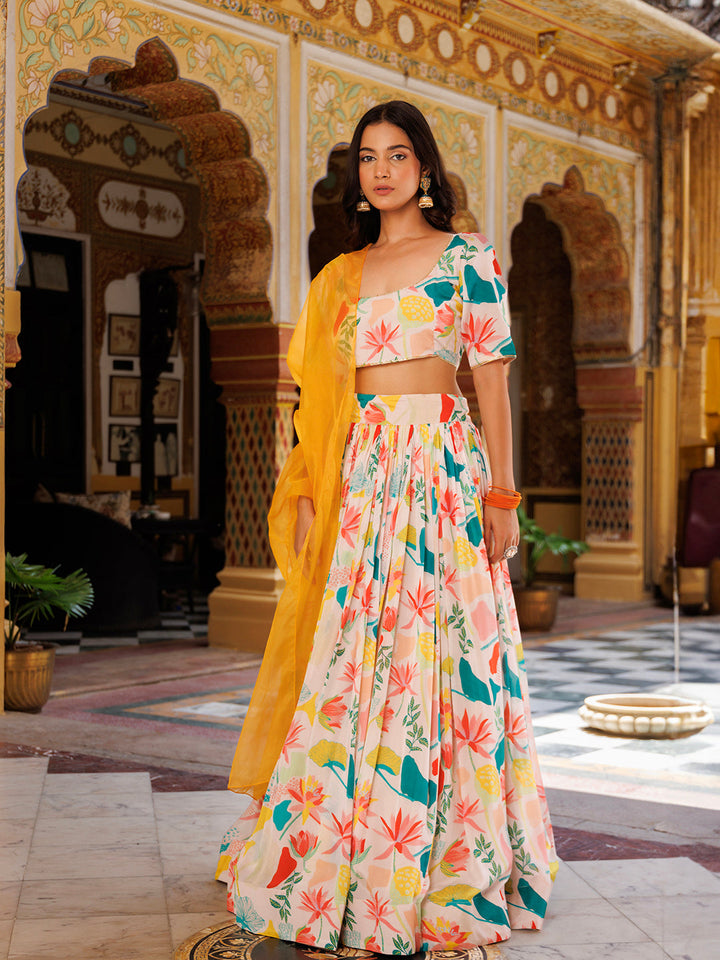 Multicolor Printed lehnga set  - By Ragavi - qivii