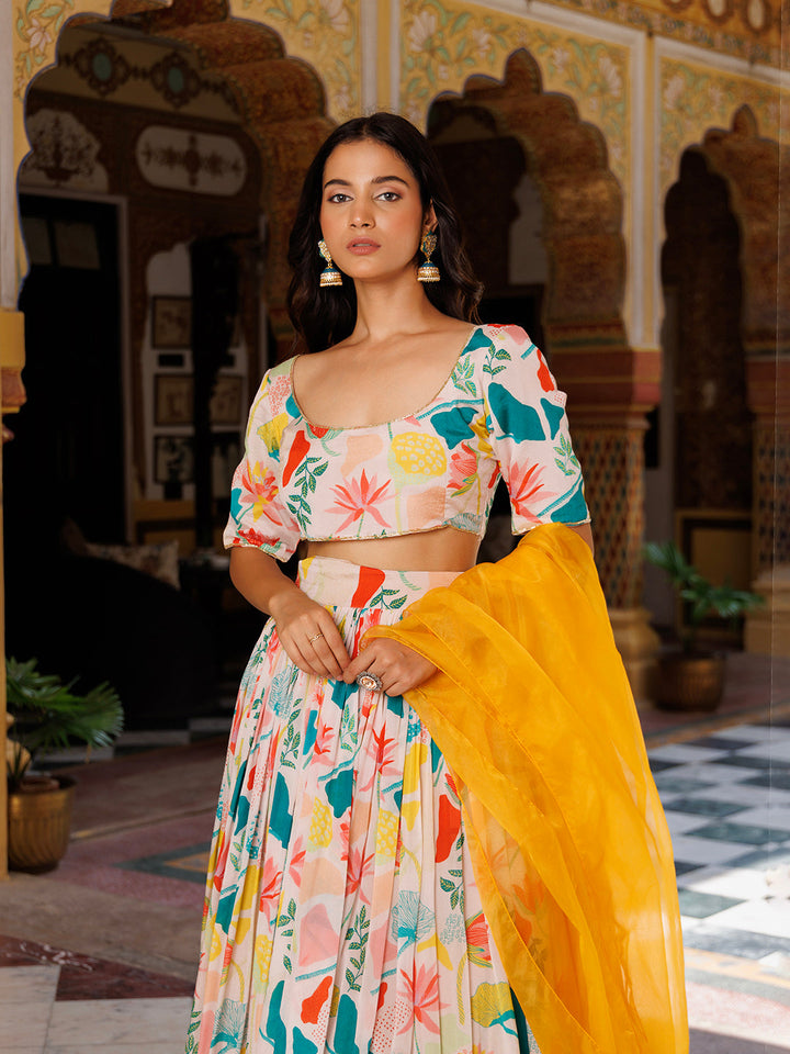 Multicolor Printed lehnga set  - By Ragavi - qivii