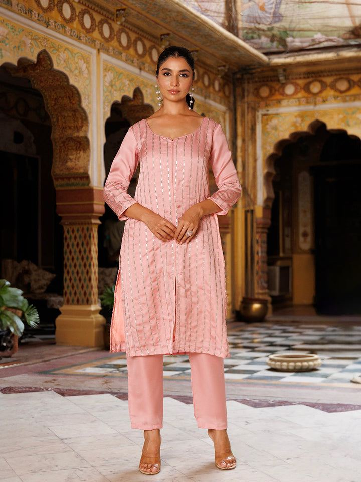 Calypso Pink Embroidered Silk Kurta Set
