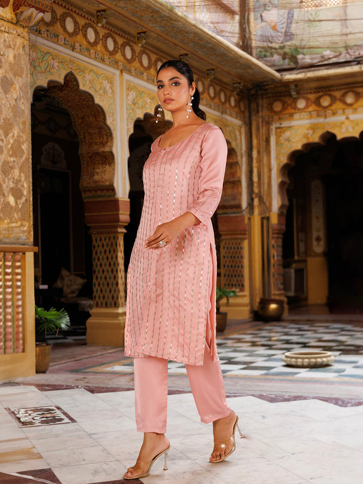 Calypso Pink Embroidered Silk Kurta Set