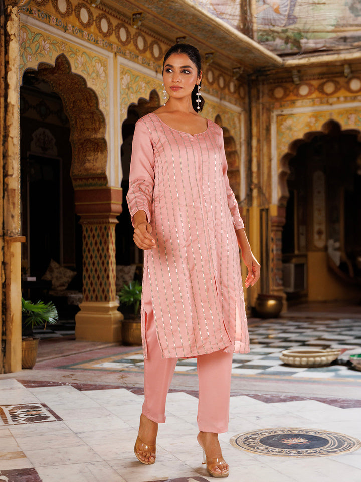 Calypso Pink Embroidered Silk Kurta Set