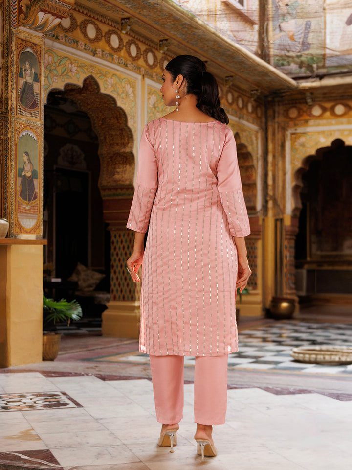 Calypso Pink Embroidered Silk Kurta Set