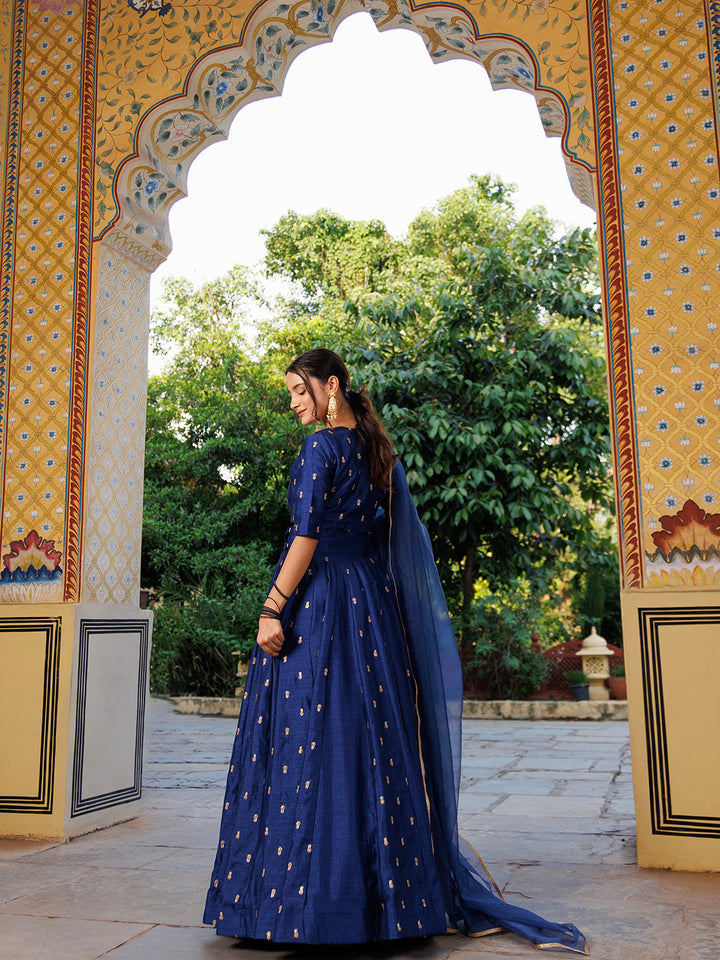 Galactic Blue Embroidered Silk Lehenga Set  - By Ragavi - qivii