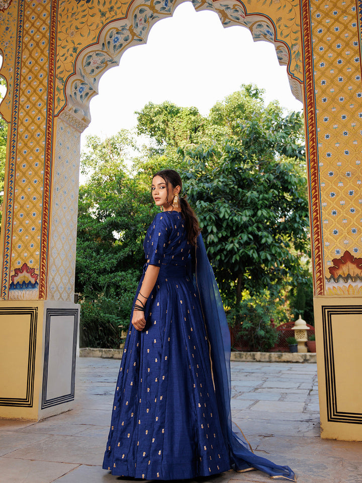 Galactic Blue Embroidered Silk Lehenga Set  - By Ragavi - qivii