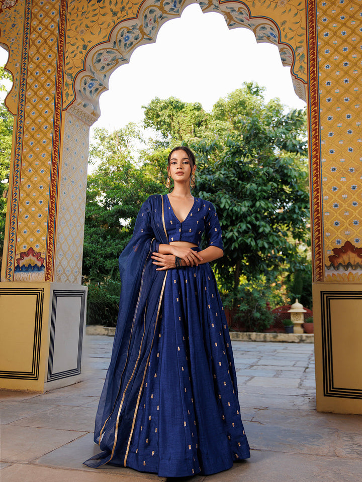 Galactic Blue Embroidered Silk Lehenga Set  - By Ragavi - qivii