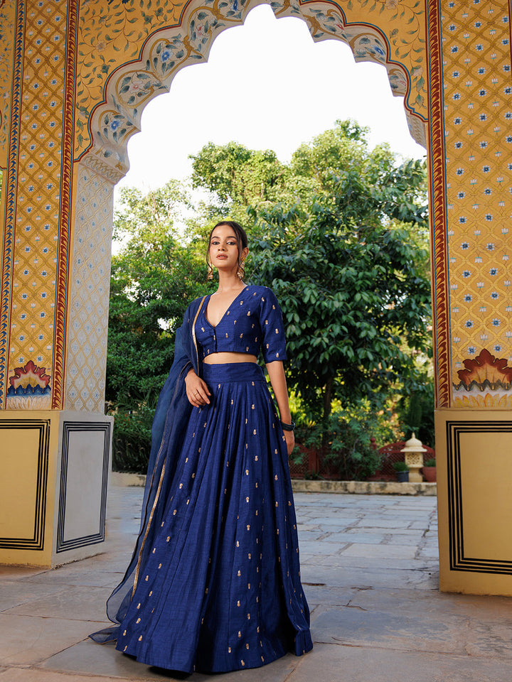 Galactic Blue Embroidered Silk Lehenga Set  - By Ragavi - qivii