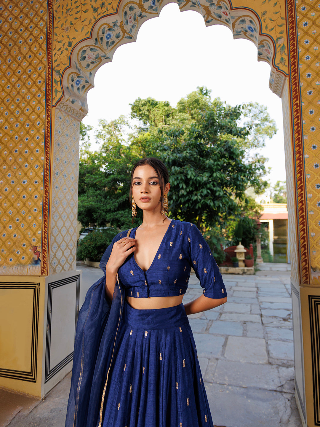 Galactic Blue Embroidered Silk Lehenga Set  - By Ragavi - qivii