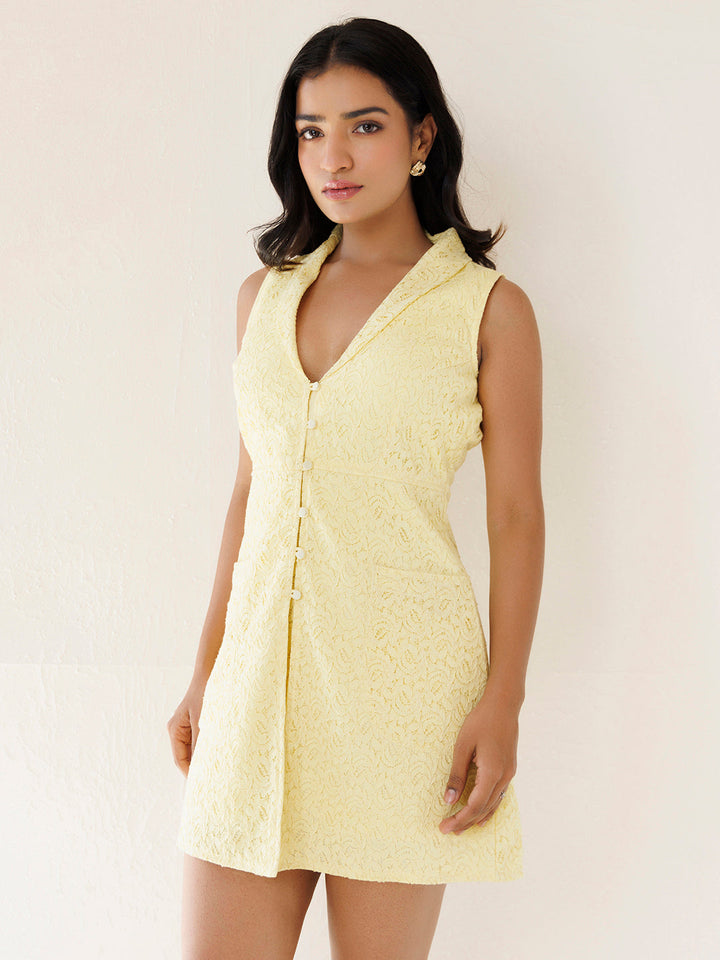 Yellow Foxglove Cotton Net Dress  - By Ragavi - qivii