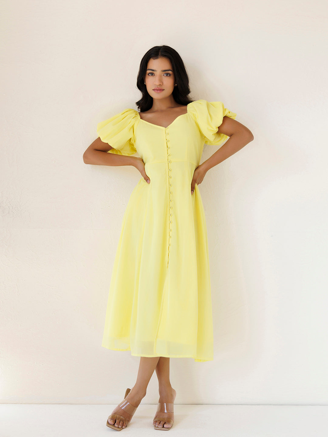 Yellow Paper Daisy Chiffon Midi Dress  - By Ragavi - qivii