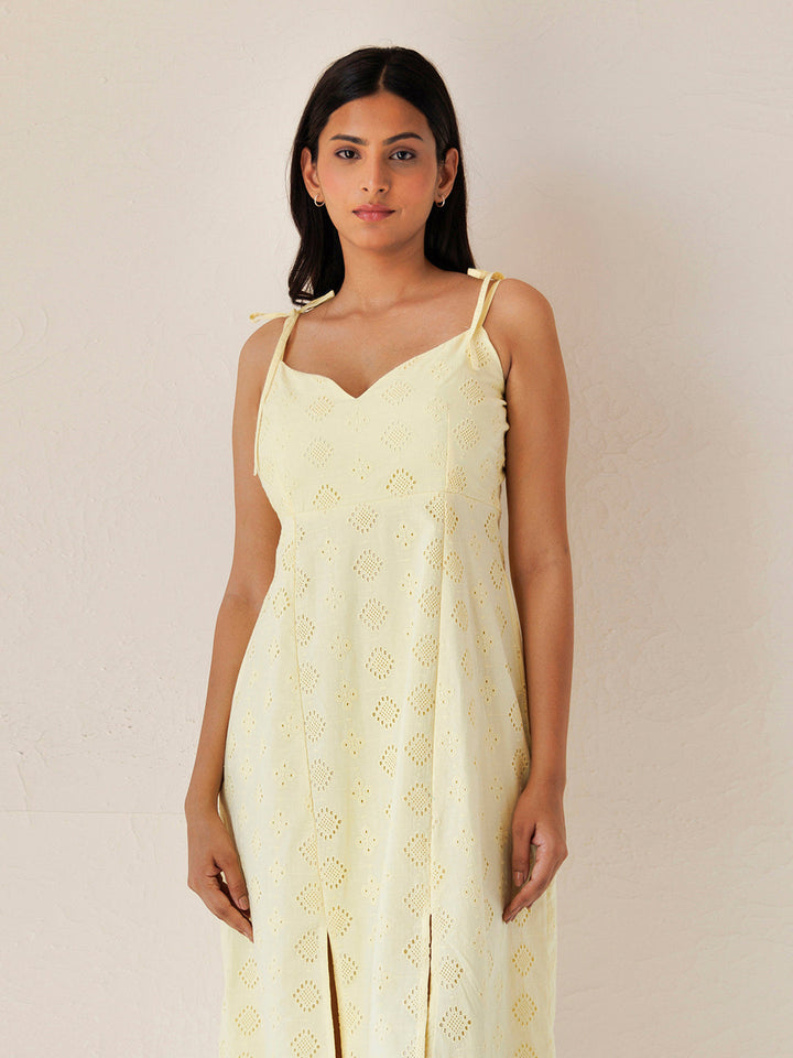 Forsythia Yellow Cotton Schiffli Dress  - By Ragavi - qivii