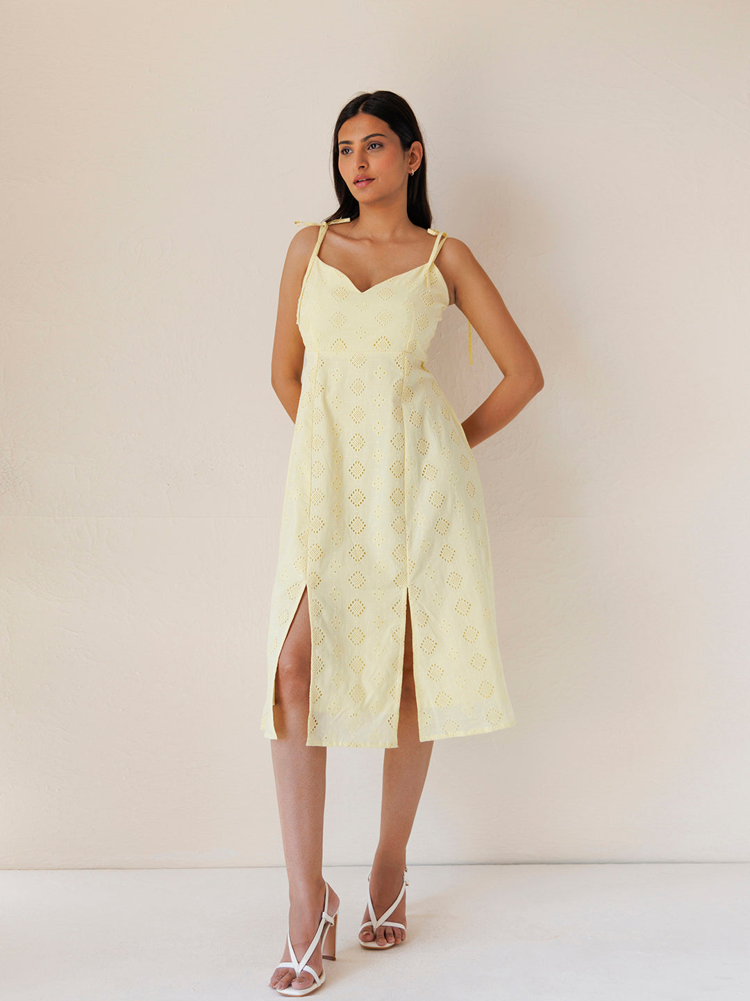 Forsythia Yellow Cotton Schiffli Dress  - By Ragavi - qivii