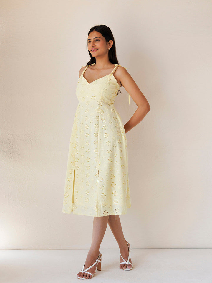 Forsythia Yellow Cotton Schiffli Dress  - By Ragavi - qivii