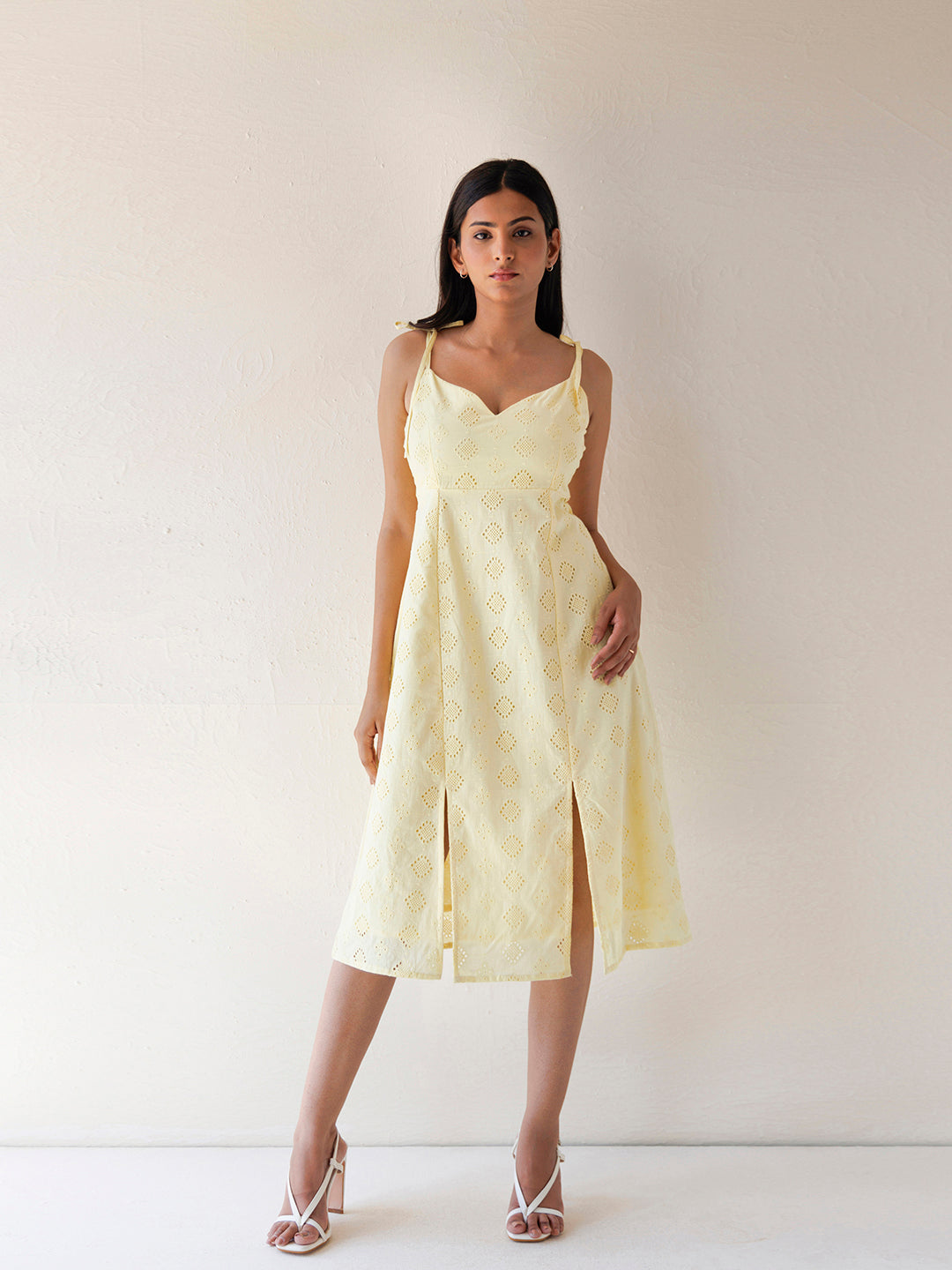 Forsythia Yellow Cotton Schiffli Dress  - By Ragavi - qivii