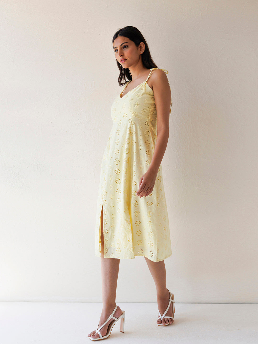 Forsythia Yellow Cotton Schiffli Dress  - By Ragavi - qivii