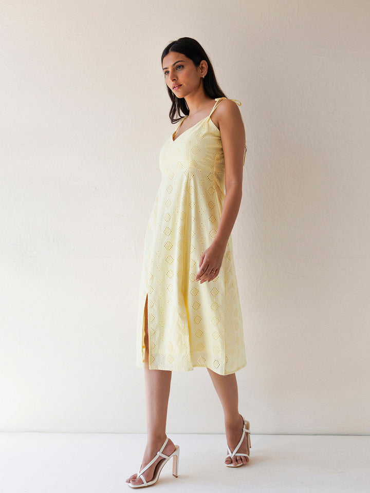 Forsythia Yellow Cotton Schiffli Dress  - By Ragavi - qivii