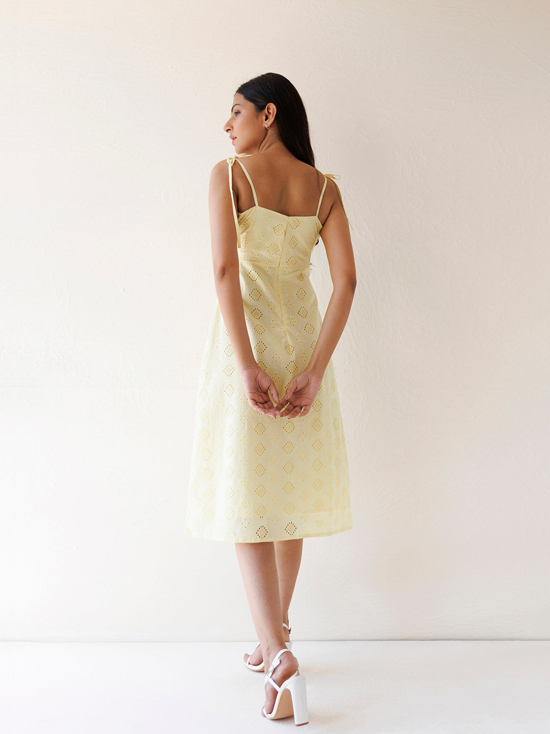 Forsythia Yellow Cotton Schiffli Dress  - By Ragavi - qivii