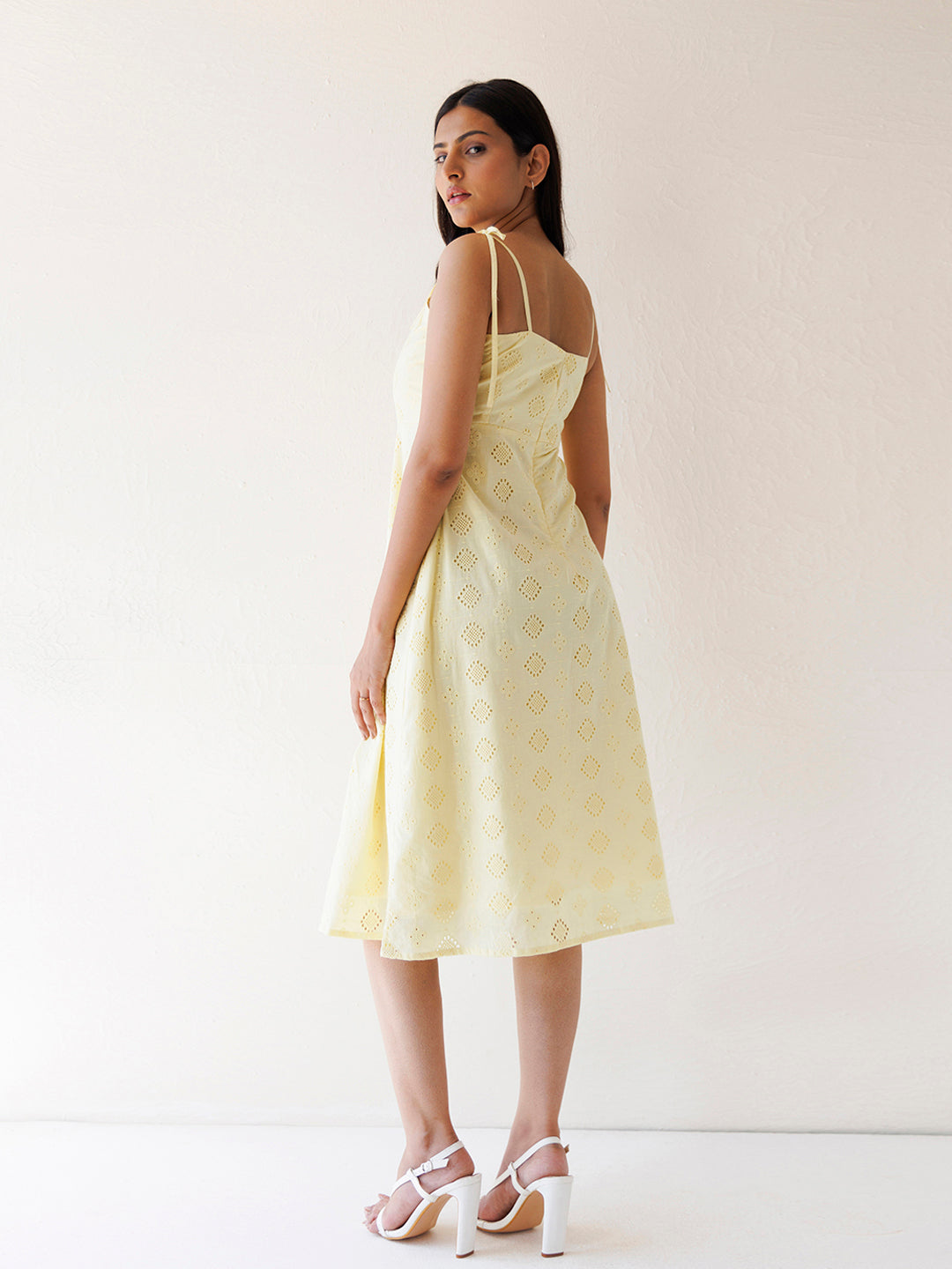Forsythia Yellow Cotton Schiffli Dress  - By Ragavi - qivii