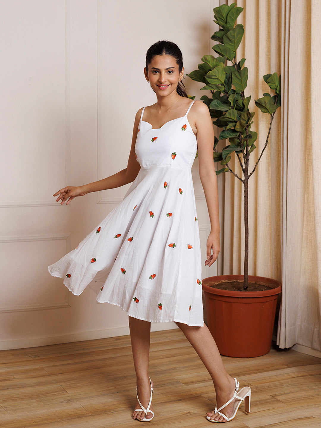 Strawberry White Embroidered Cotton Dress  - By Ragavi - qivii