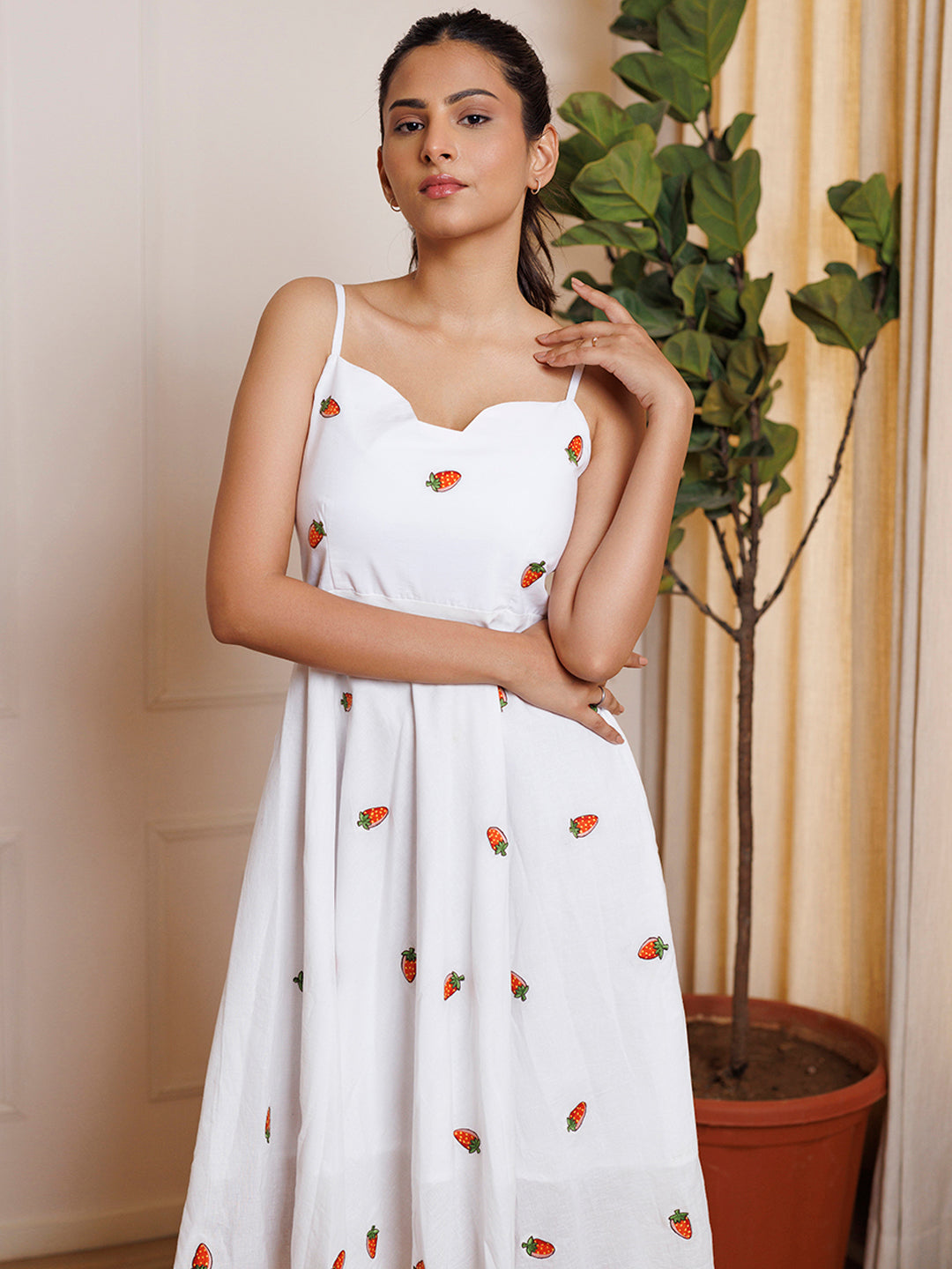 Strawberry White Embroidered Cotton Dress  - By Ragavi - qivii