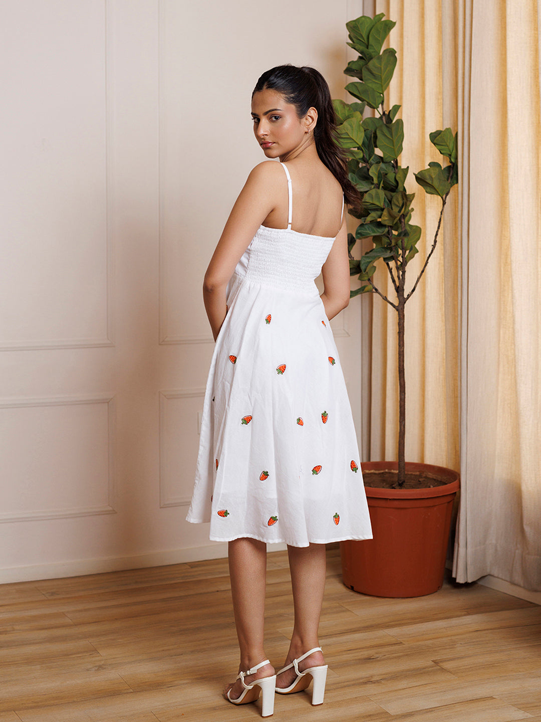 Strawberry White Embroidered Cotton Dress  - By Ragavi - qivii
