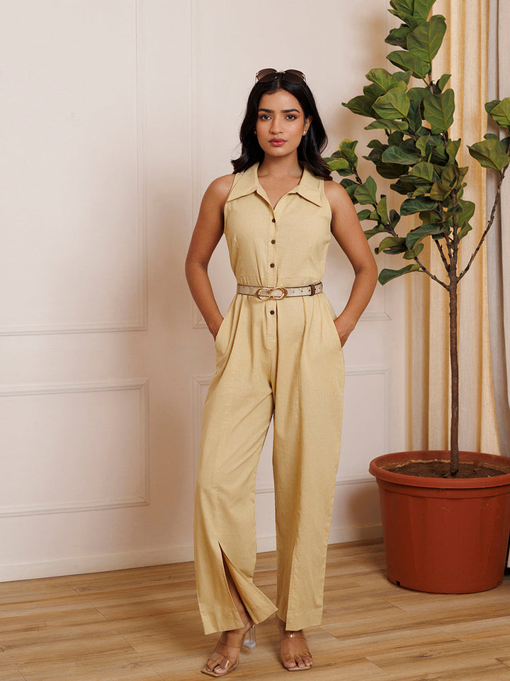 Kermil Beige Linen Jumpsuit  - By Ragavi - qivii
