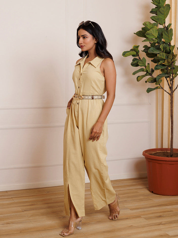 Kermil Beige Linen Jumpsuit  - By Ragavi - qivii