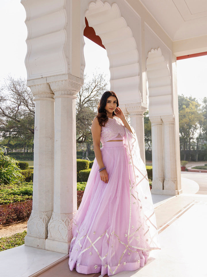 Petal Purple Organza Lehenga Set  - By Ragavi - qivii