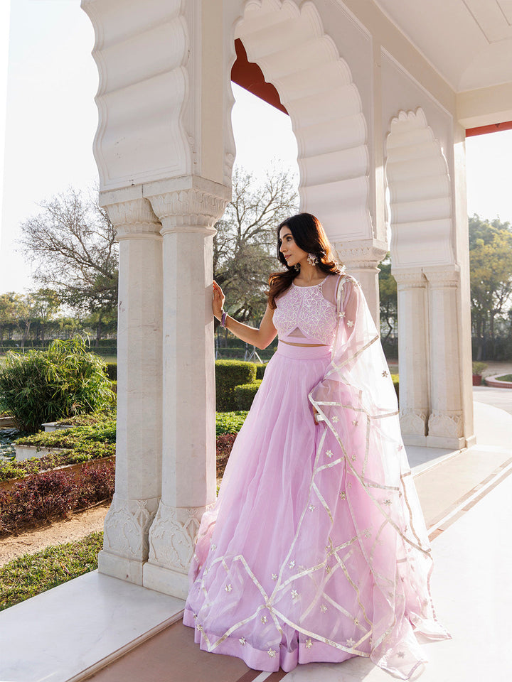Petal Purple Organza Lehenga Set  - By Ragavi - qivii