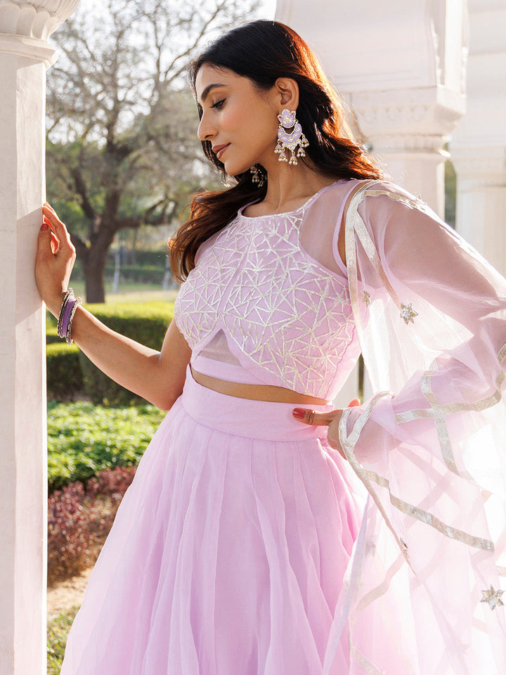 Petal Purple Organza Lehenga Set  - By Ragavi - qivii