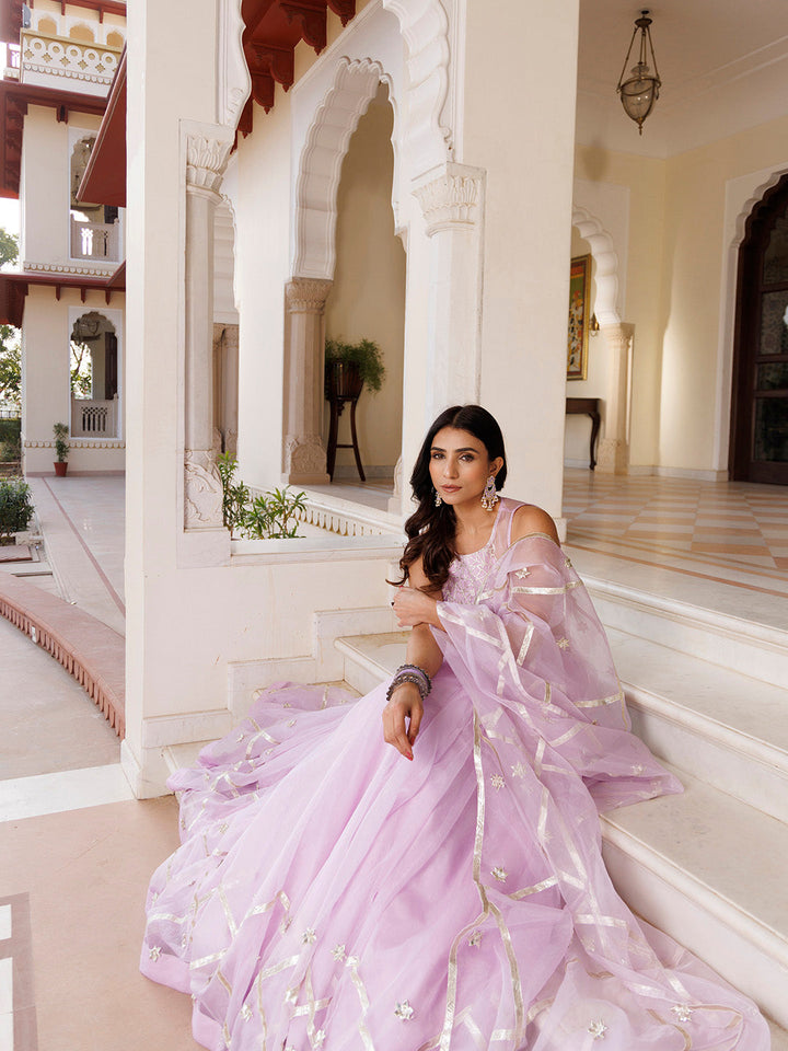 Petal Purple Organza Lehenga Set  - By Ragavi - qivii