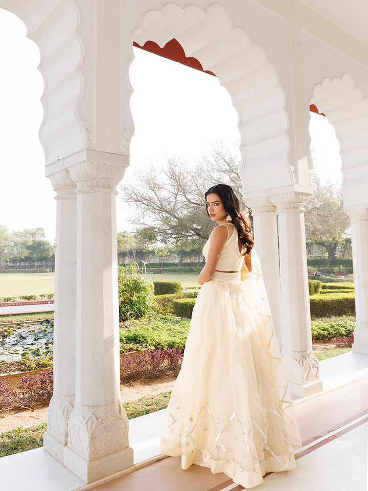 Petal Yellow Organza Lehenga Set  - By Ragavi - qivii