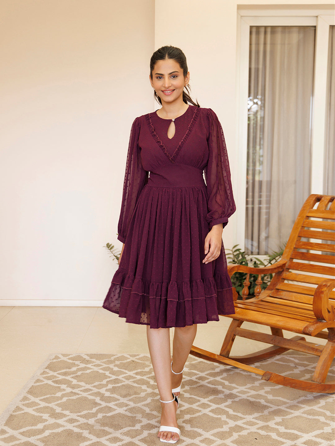 Dendrobium Orchid Pink Chiffon Midi Dress  - By Ragavi - qivii