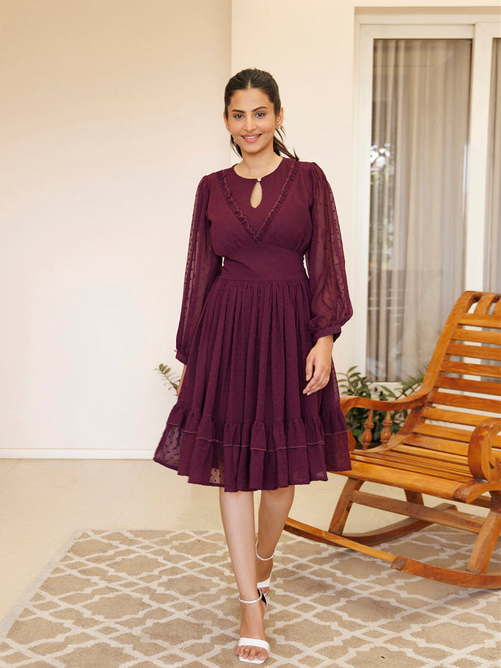 Dendrobium Orchid Pink Chiffon Midi Dress  - By Ragavi - qivii