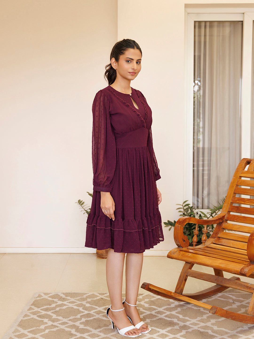 Dendrobium Orchid Pink Chiffon Midi Dress  - By Ragavi - qivii