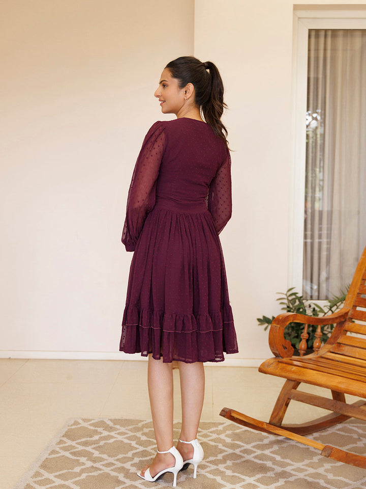 Dendrobium Orchid Pink Chiffon Midi Dress  - By Ragavi - qivii