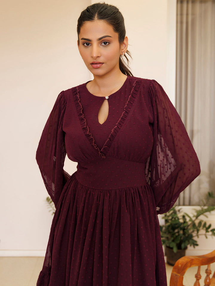 Dendrobium Orchid Pink Chiffon Midi Dress  - By Ragavi - qivii