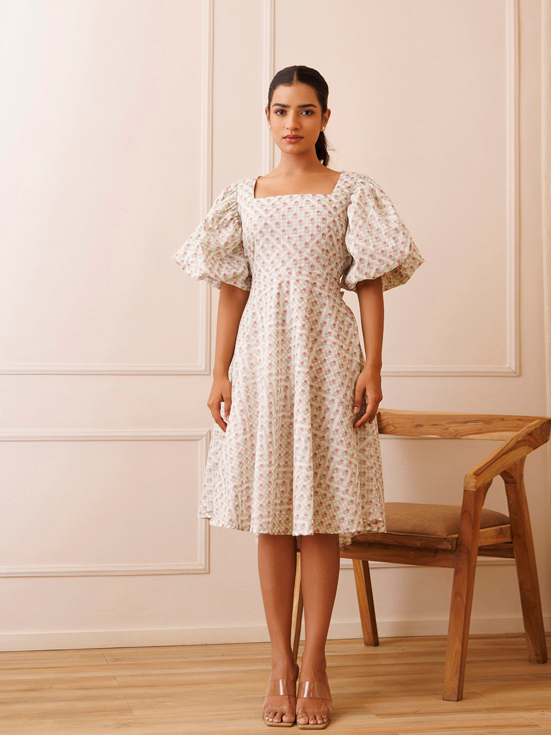 Dahlia White Cotton Printed Dress  - By Ragavi - qivii