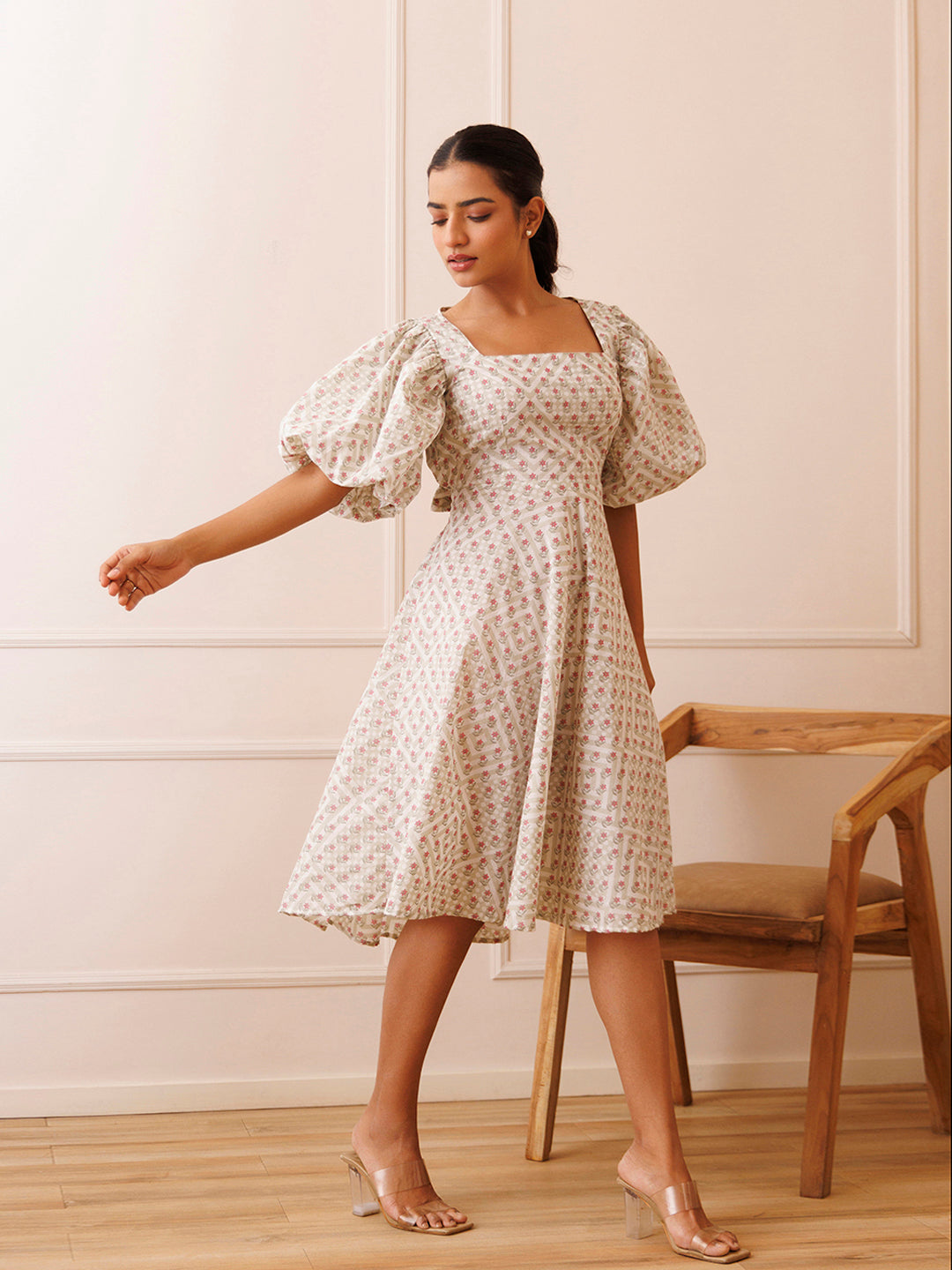 Dahlia White Cotton Printed Dress  - By Ragavi - qivii