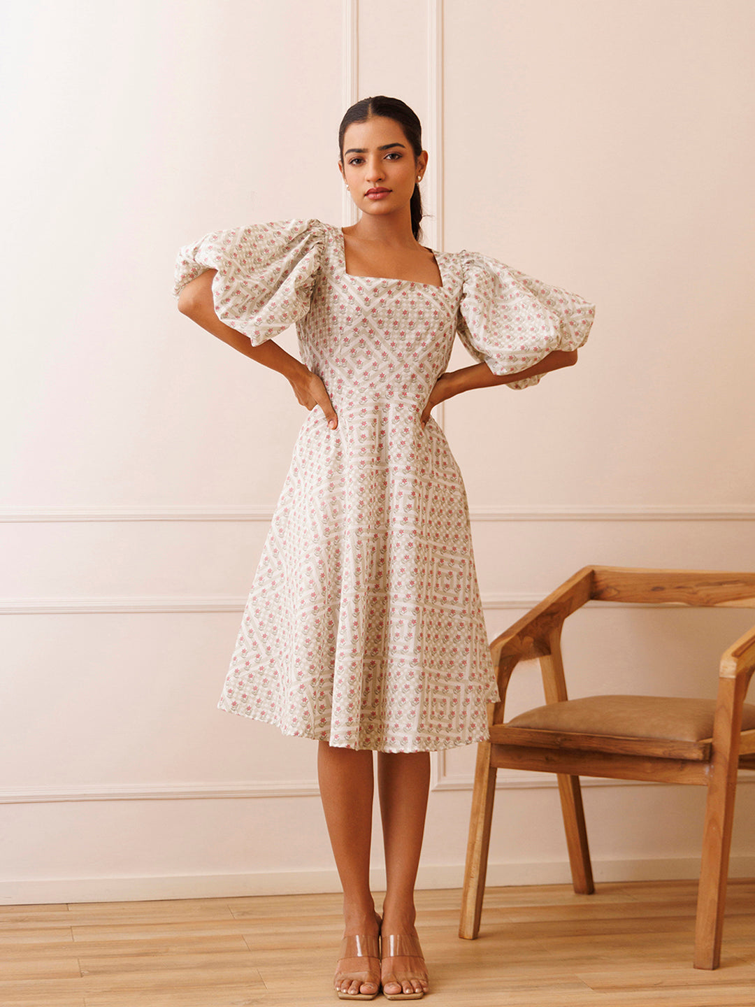 Dahlia White Cotton Printed Dress  - By Ragavi - qivii
