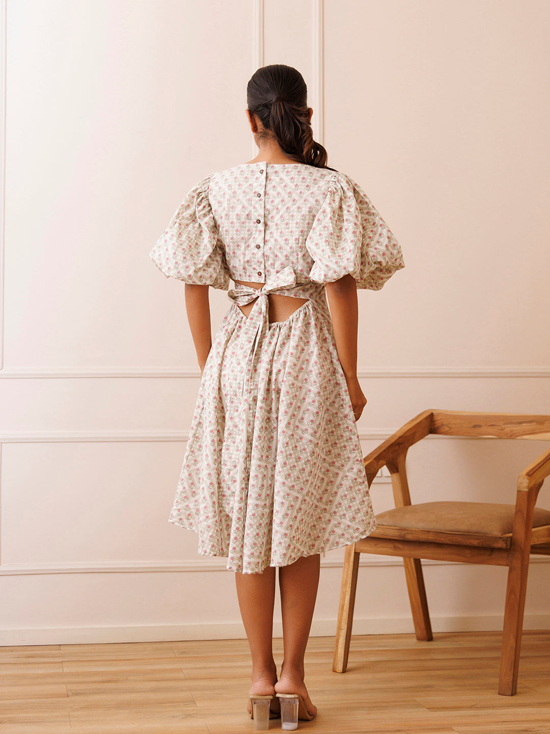 Dahlia White Cotton Printed Dress  - By Ragavi - qivii