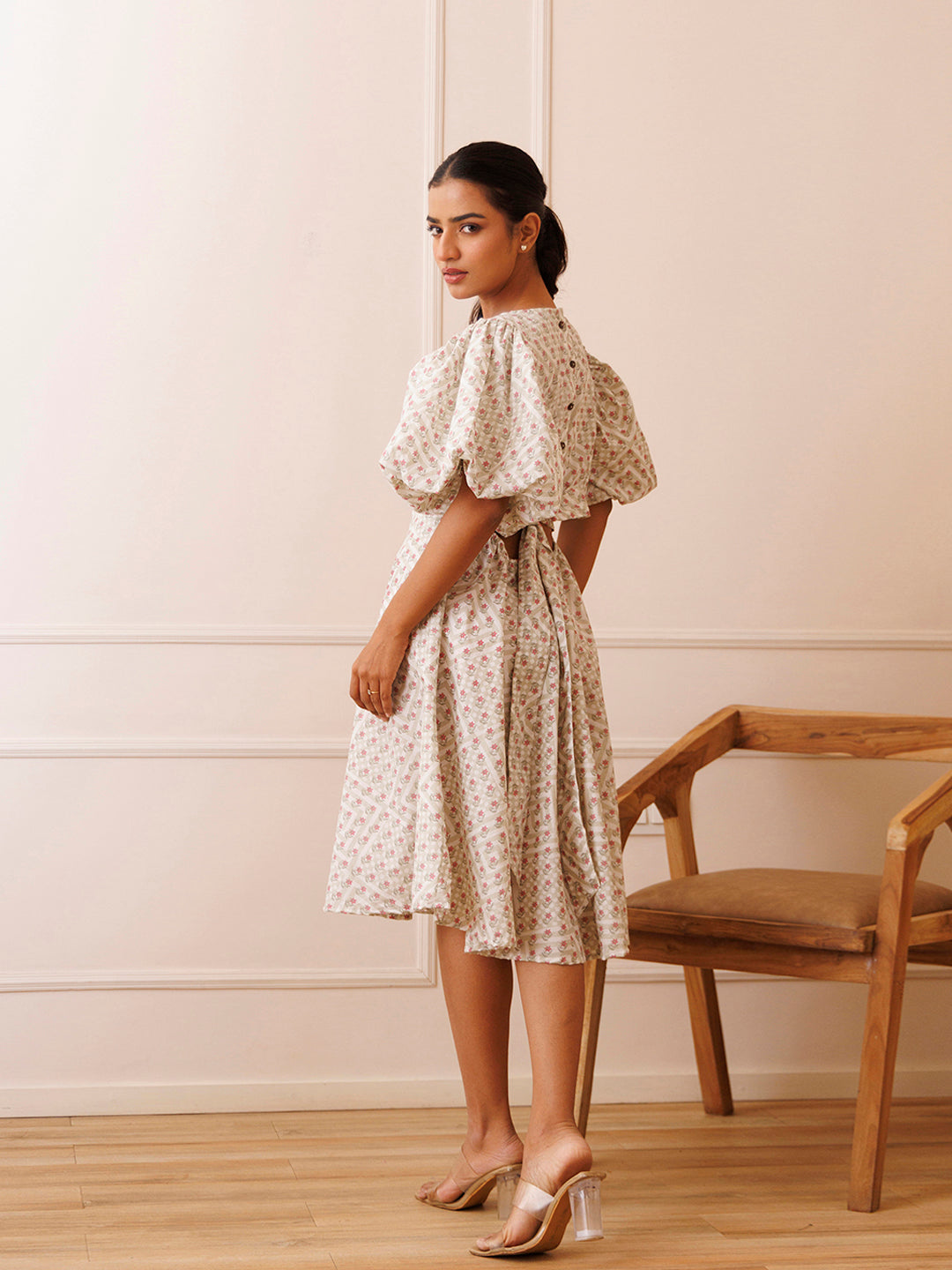 Dahlia White Cotton Printed Dress  - By Ragavi - qivii